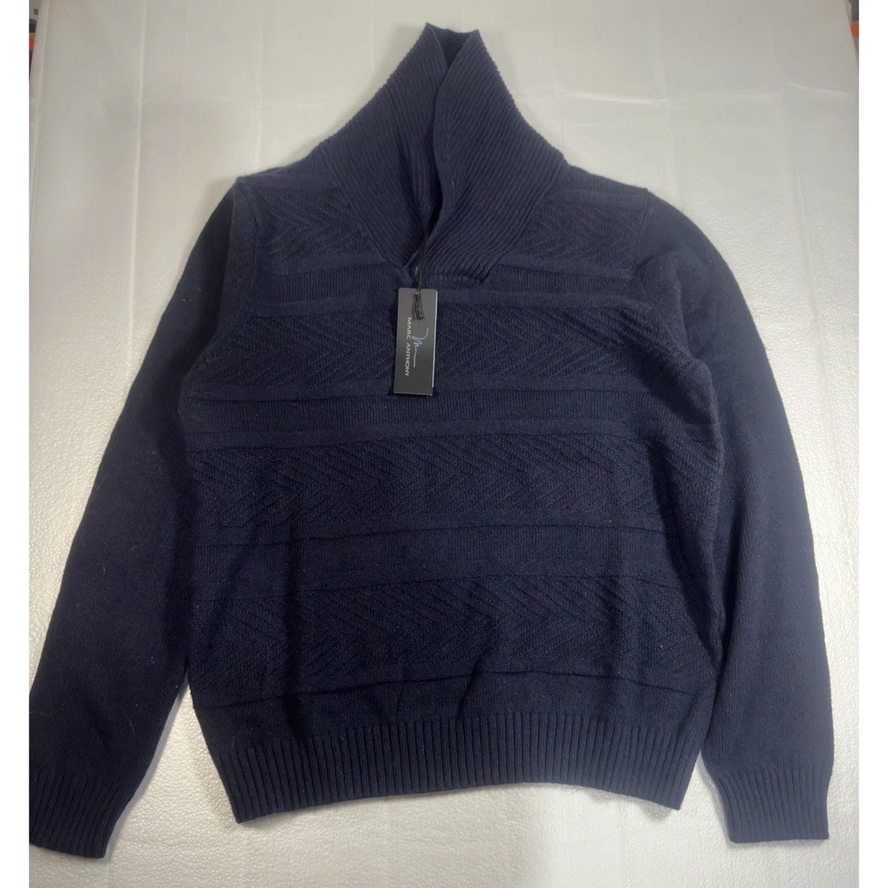 NWT MARC ANTHONY Sweater Mens Large NAVY Cotton Blend Mock Neck Knitted Pullover